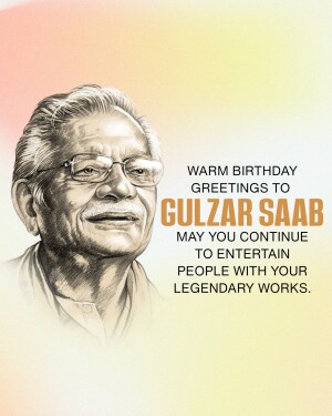 Sketch portrait of Gulzar with birthday greetings