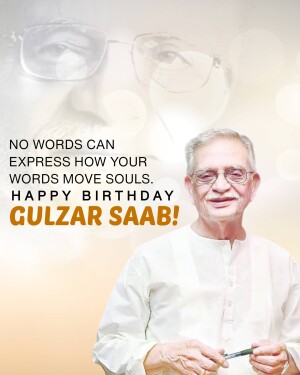 Portrait of Gulzar with a birthday message