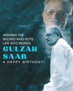 Portrait of Gulzar with birthday wishes