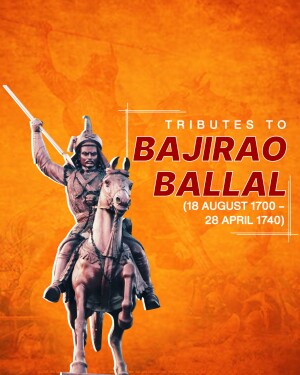 Statue of Bajirao Ballal on horseback with text commemorating his life.