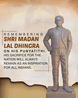 Statue of Shri Madan Lal Dhingra with a patriotic message