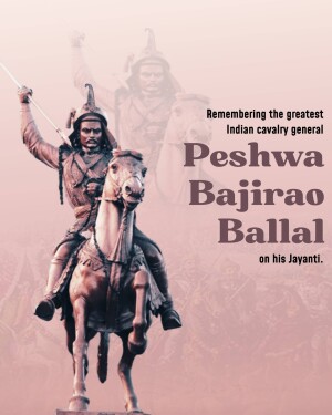 Statue of Peshwa Bajirao Ballal on horseback with text commemorating his birth anniversary.