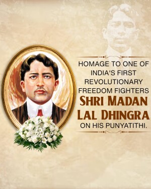 Portrait of Shri Madan Lal Dhingra with floral tribute