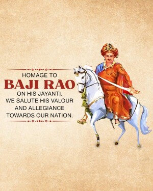 Image depicting Chhatrapati Shivaji Maharaj's general, Baji Rao, on horseback with a tribute message.
