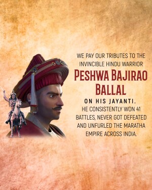 Portrait of Peshwa Bajirao Ballal with a historical depiction in the background