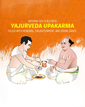 Illustration of a traditional Yajurveda Upakarma ceremony with a priest and disciple.
