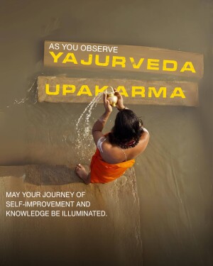 A woman performing a traditional Hindu ritual on a beach with text overlay.