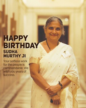 Portrait of Sudha Murthy with birthday greetings