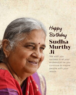 Portrait of Sudha Murthy with a birthday greeting
