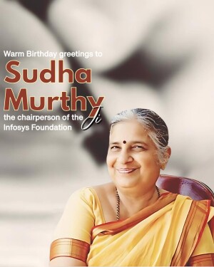Portrait of Sudha Murthy with birthday greetings