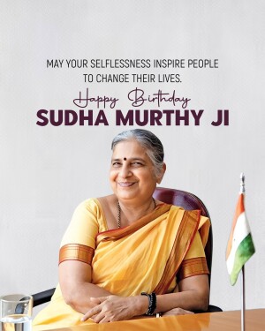 Portrait of Sudha Murthy with a birthday message