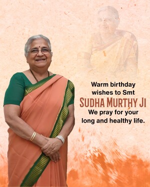 Image of Sudha Murthy with birthday greetings