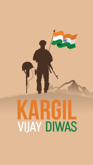 Silhouette of a soldier with the Indian flag and the text 'Kargil Vijay Diwas'