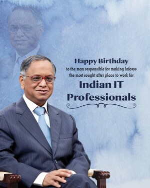 Portrait of N.R. Narayana Murthy with birthday greetings