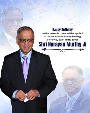 Portrait of Shri Narayan Murthy Ji with birthday greetings