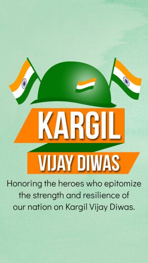 Kargil Vijay Diwas poster with Indian flag, helmet and text