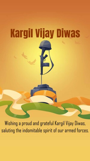 Kargil Vijay Diwas image with a helmet and Indian flag