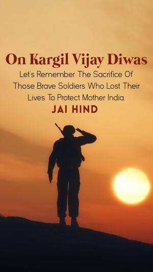 Silhouette of a soldier saluting against a sunset, commemorating Kargil Vijay Diwas.