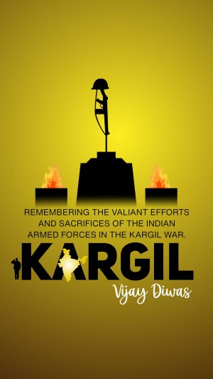 Kargil Vijay Diwas memorial with soldier silhouette and Indian flag
