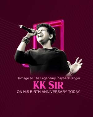 Image of KK, a popular Indian playback singer, with a neon frame and text commemorating his birthday.