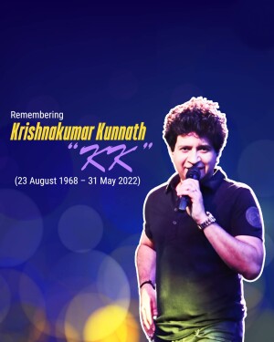 Portrait of KK, the Indian playback singer, with dates of birth and death.