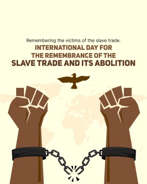 Image commemorating the International Day for the Remembrance of the Slave Trade with raised fists and broken chains.