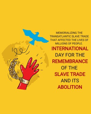 Image commemorating the International Day for the Remembrance of the Slave Trade and its Abolition, featuring a broken chain, a hand, and a dove.