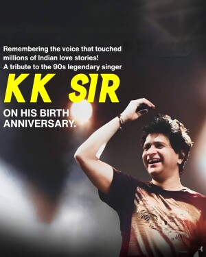 Poster commemorating KK's birthday with a picture of the singer performing on stage.