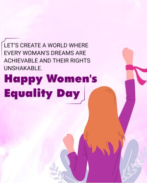 Illustration of a woman raising her fist in empowerment with text celebrating Women's Equality Day.