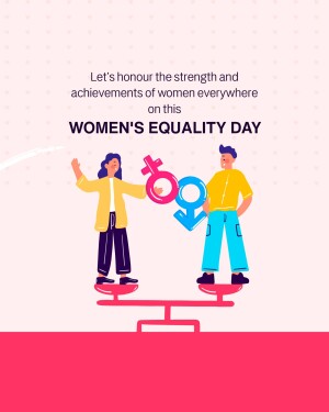 Illustration depicting gender equality with male and female figures on a balanced scale.