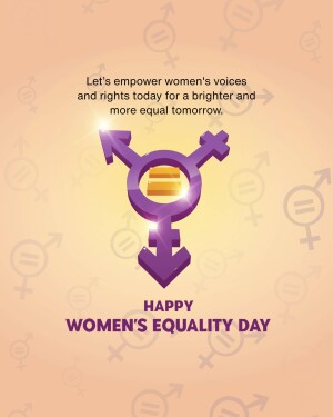 Illustration representing gender equality with male and female symbols and a message for Women's Equality Day.
