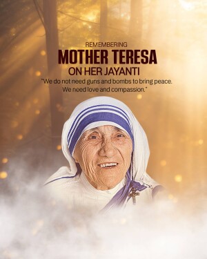 Portrait of Mother Teresa with a quote about peace and compassion.