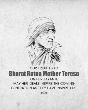 Sketch of Mother Teresa with text honoring her Jayanti