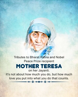 Portrait of Mother Teresa with a tribute message