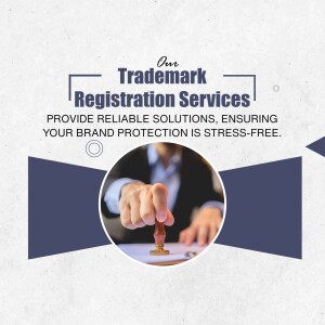 Image promoting trademark registration services with a gavel and a professional.