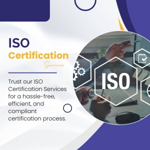 Image promoting ISO Certification Services with a professional office setting.