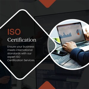 Image depicting ISO Certification with a person working on a laptop showing data analysis.