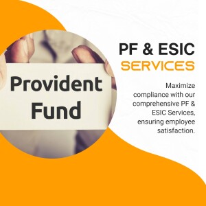 Image depicting hands holding a card with 'Provident Fund' written on it, promoting PF & ESIC services.