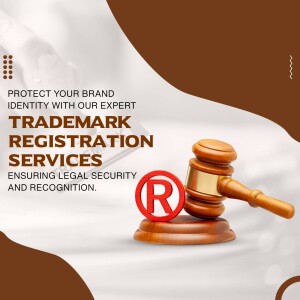 Image depicting a gavel and trademark symbol, promoting trademark registration services.