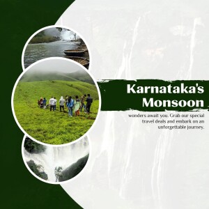 Collage of Karnataka Monsoon landscapes with text promoting travel deals.