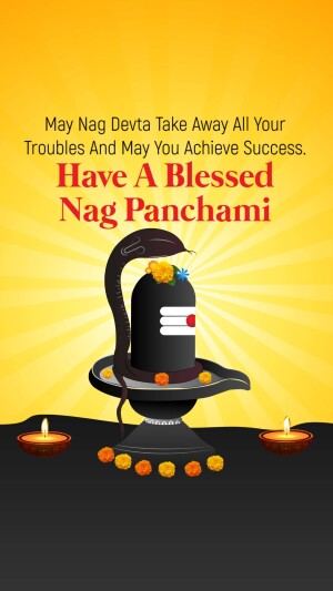 Image depicting a Shiva Lingam with a cobra and Nag Panchami greetings.