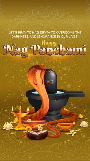Nag Panchami image with a snake coiled around a Shivling