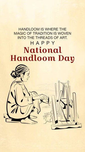 Illustration of a woman weaving on a handloom with text celebrating National Handloom Day.