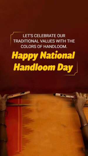 Image celebrating National Handloom Day with hands working on a handloom.