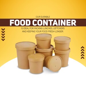 Stack of brown cardboard food containers with lids
