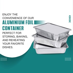 Stack of aluminum foil containers for food storage, baking, and reheating.