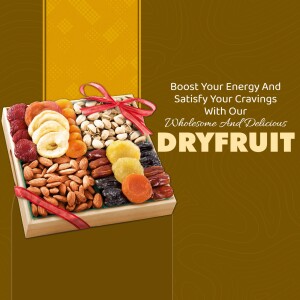 A gift box filled with a variety of colorful dry fruits and nuts, tied with a red ribbon.