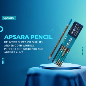 Apsara Absolute Pencils with packaging and a pencil floating above a white surface.