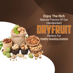 A variety of handpicked dry fruits in baskets and piles, promoting healthy snacking.