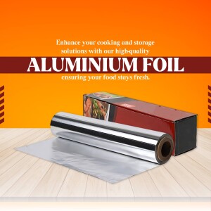 Roll of shiny aluminium foil with packaging box